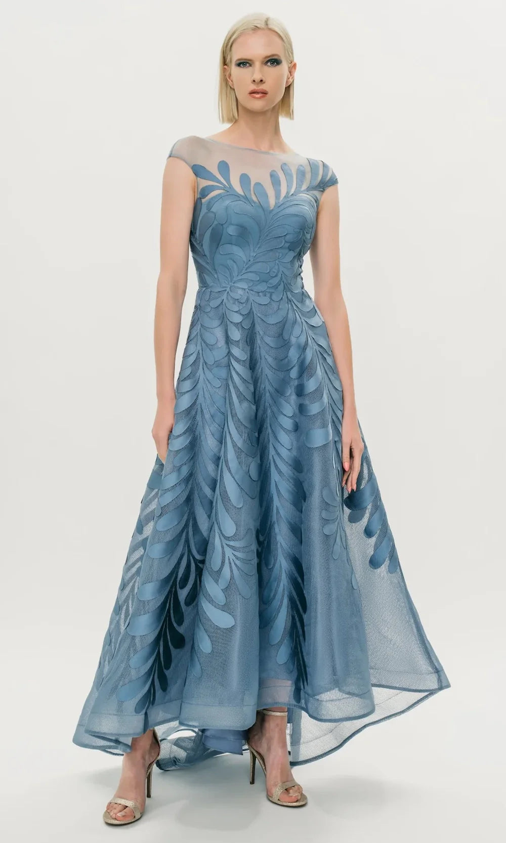 Park 108 M343 - Floral Embroidered High-Low A-Line Dress