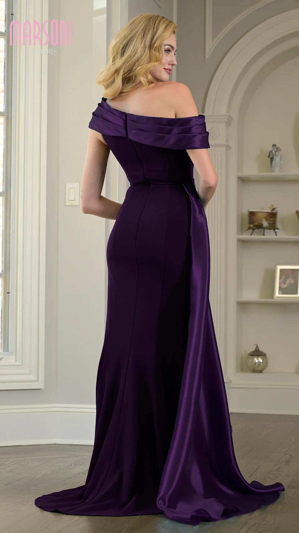 Marsoni by Colors M346 - Sheath Evening Gown with Draped Overlay