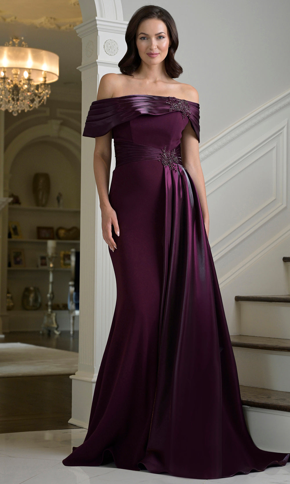 Marsoni by Colors M347 - Short Sleeve Fitted Gown with Side Overlay Formal Gowns