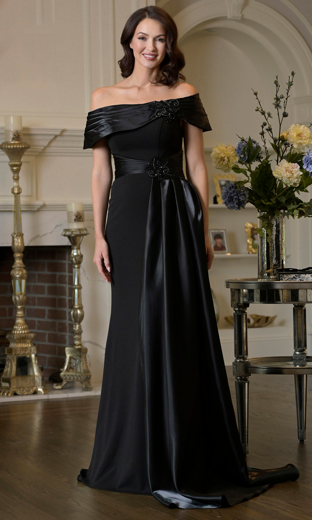 Marsoni by Colors M347 - Short Sleeve Fitted Gown with Side Overlay Formal Gowns