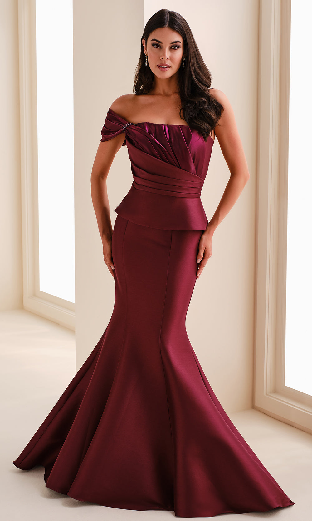 Montage M4200 - Peplum Detail Mermaid Gown with Shawl Prom Dresses