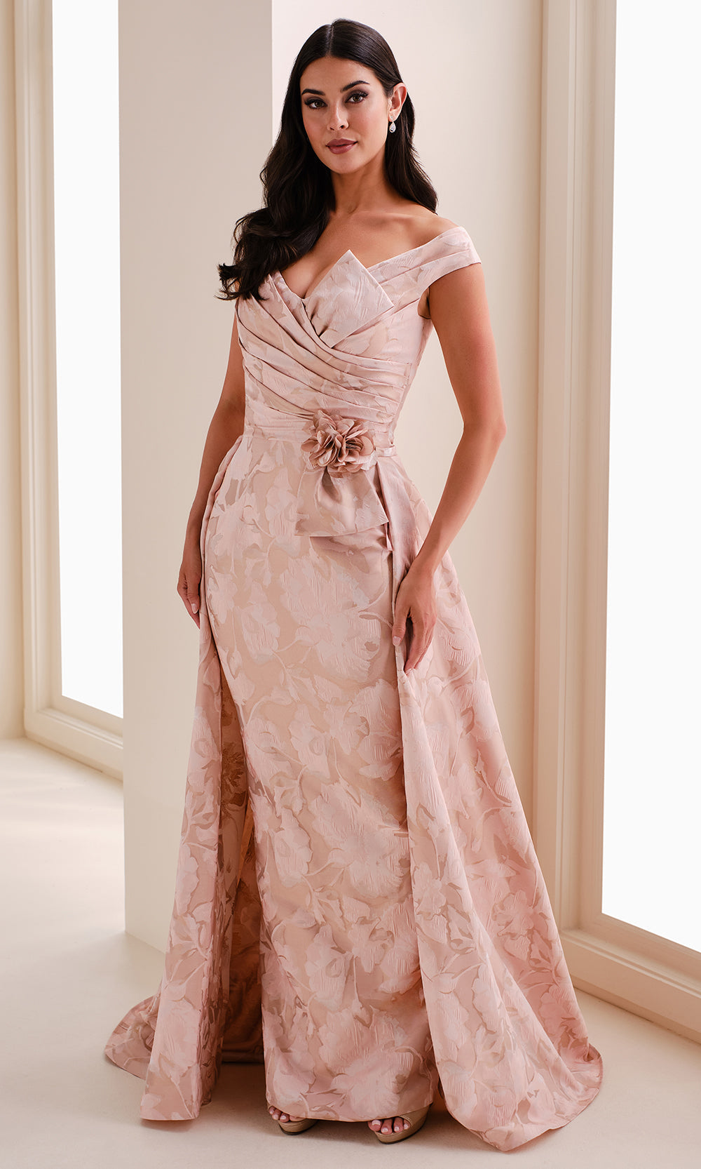 Montage M4201 - Pleated Brocade Gown with Detachable Overskirt Prom Dresses