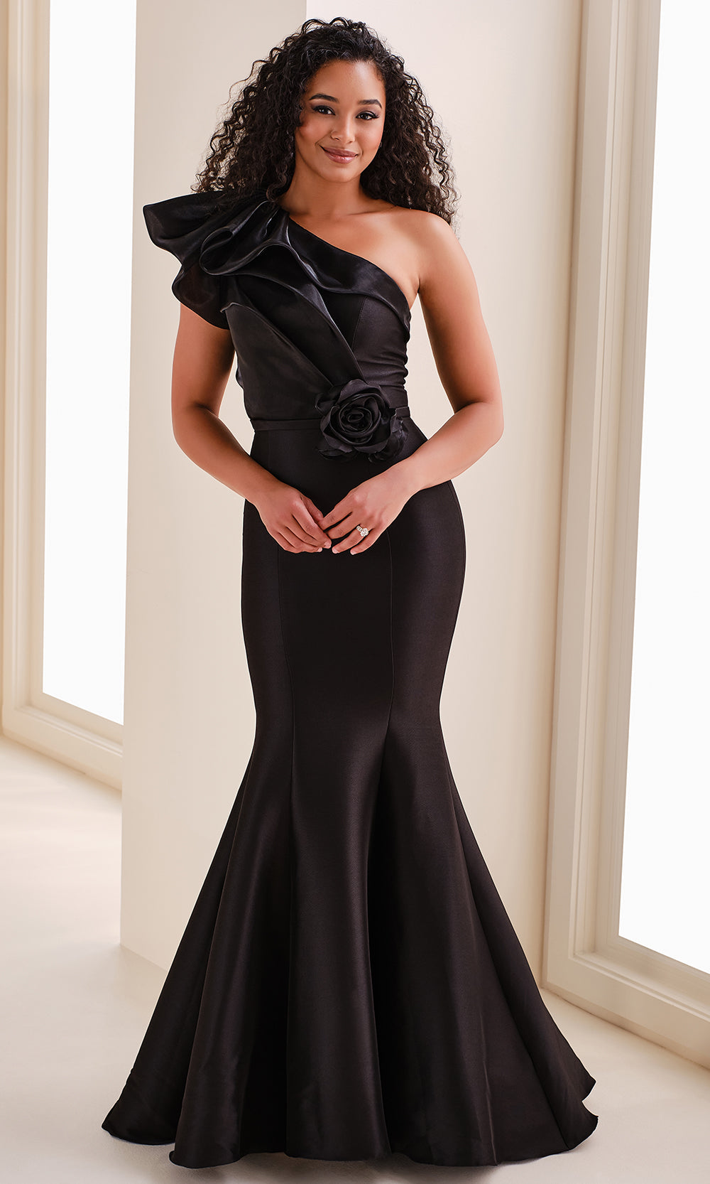 Montage M4206 - Ruffled Detail One Shoulder Fit and Flare Gown Formal Gowns