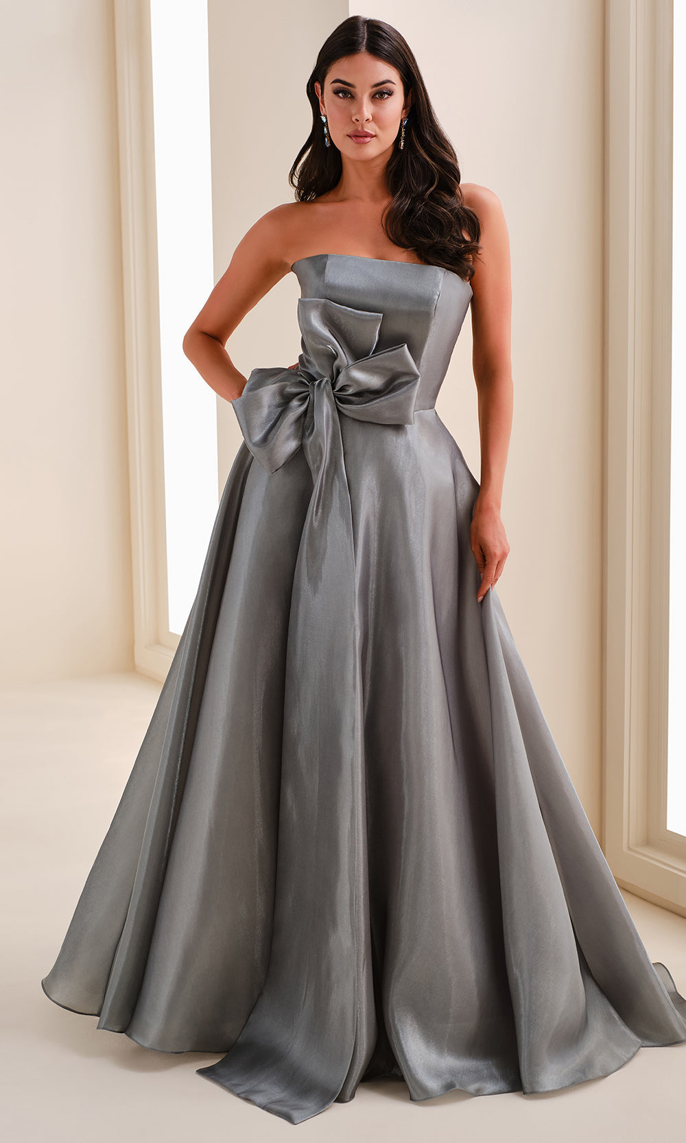 Montage M4207 - Oversized Bow Straight Neckline Gown Prom Dresses