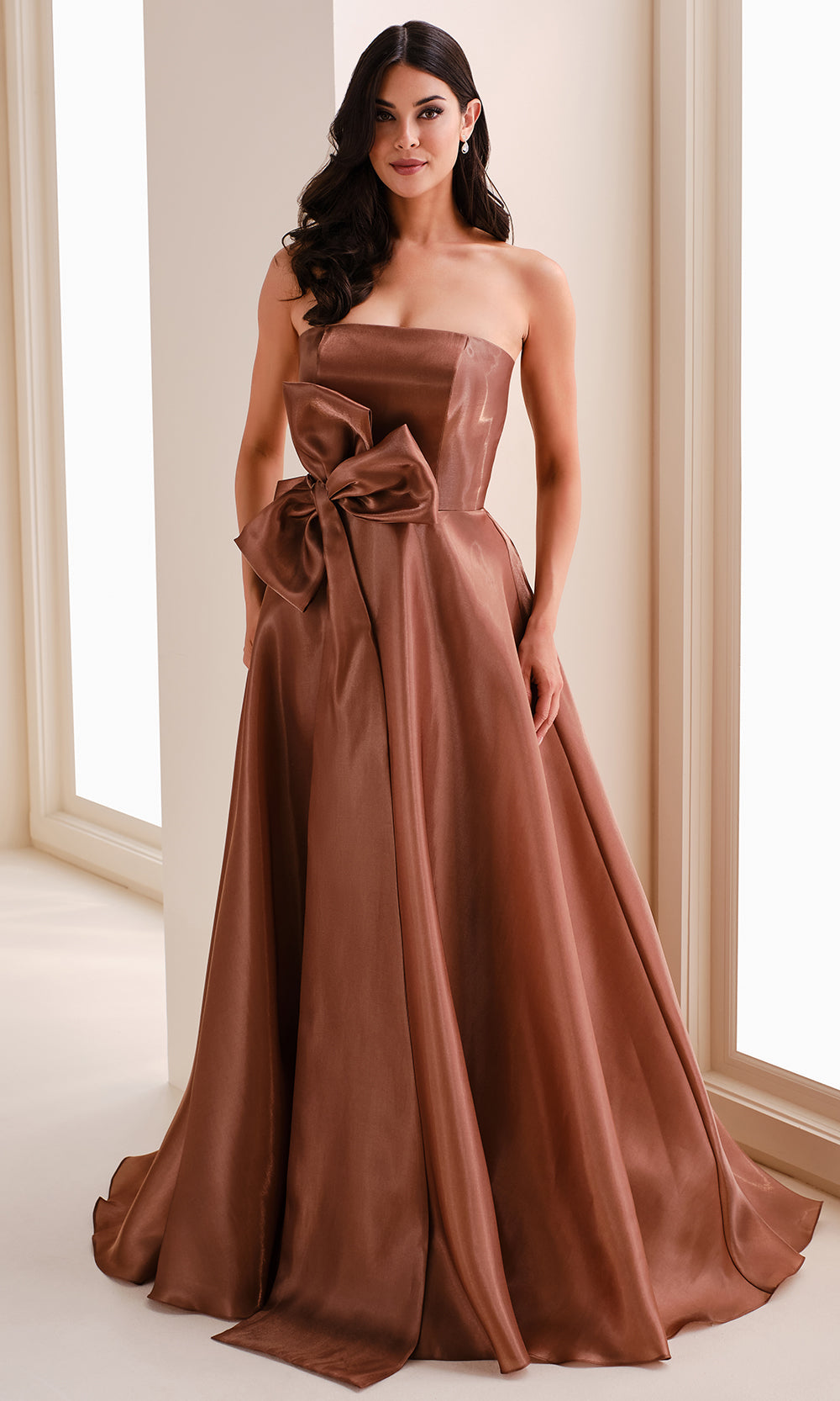 Montage M4207 - Oversized Bow Straight Neckline Gown Prom Dresses