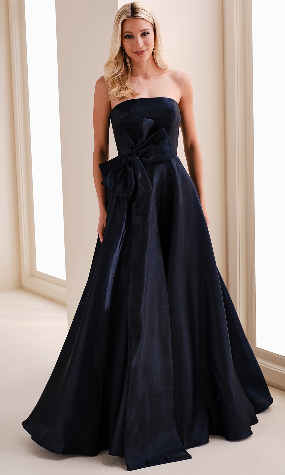 Montage M4207 - Oversized Bow Straight Neckline Gown Prom Dresses