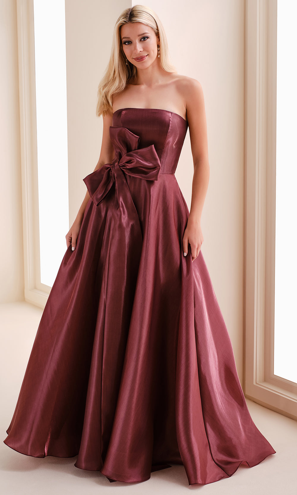 Montage M4207 - Oversized Bow Straight Neckline Gown Prom Dresses