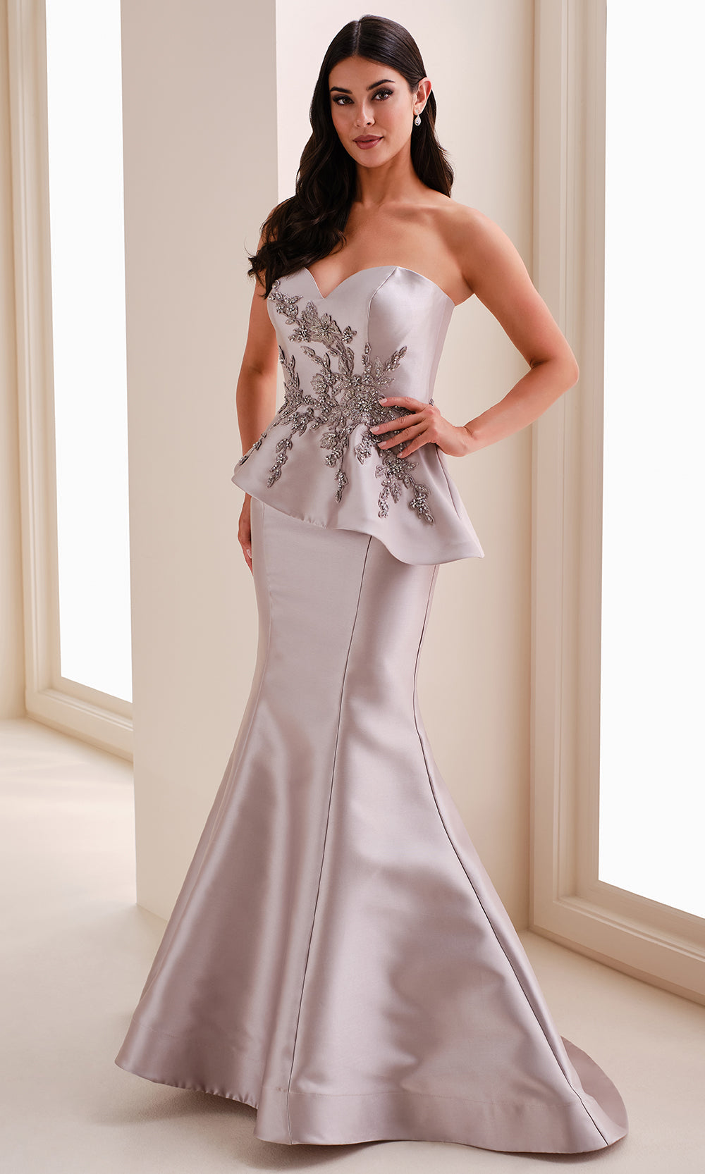 montage formal dresses by Mon Cheri M4208MKD - Long Mikado, Lace Applique, Beading & Stone Accents Mermaid Dress 2026 NH HOMECOMING SHOP Flared hem with slight Color:White Print Glamorous Red Beaded Mini