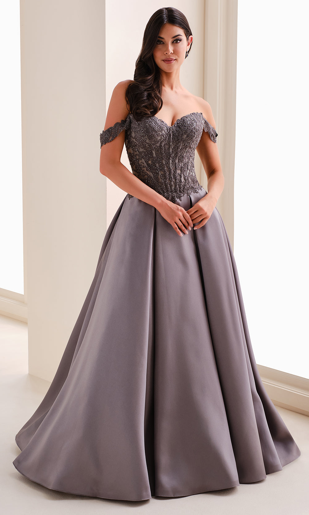 Montage M4211 - Sweetheart Neck Mikado Gown with Lace Detail Prom Dresses
