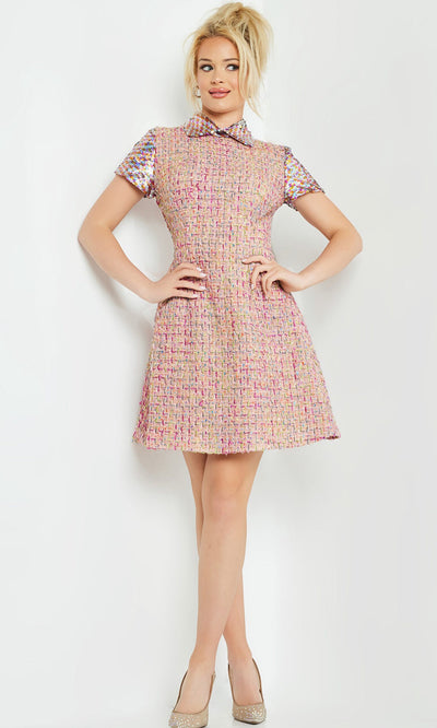 Jovani M68930 - Collared High Neck Tweed Short Dress Homecoming Dresses