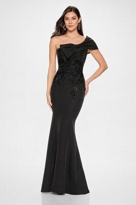 Montage by Mon Cheri M845 - Lace Appliqued Asymmetric Mermaid Gown