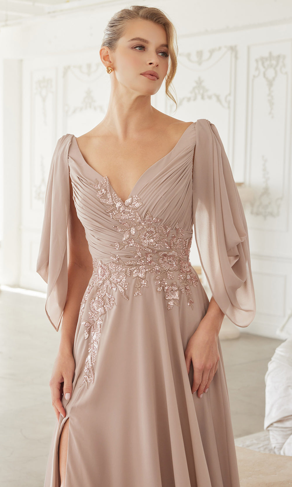 Nox Anabel ME151 - V Neck Chiffon Applique Formal Dress Mother of the Bride Dresses
