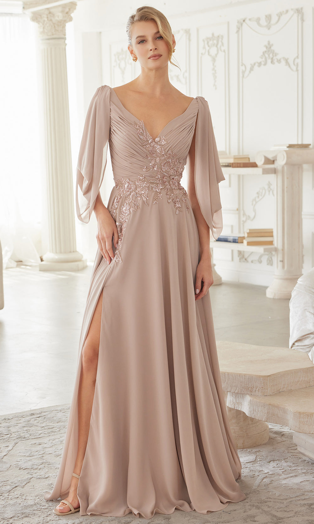 Nox Anabel ME151 - V Neck Chiffon Applique Formal Dress Mother of the Bride Dresses