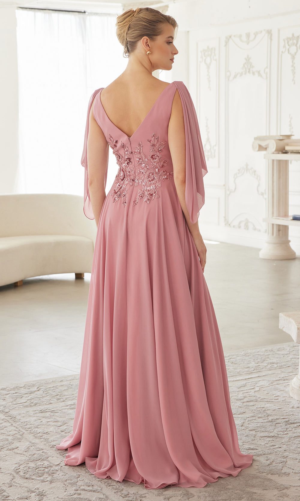 Nox Anabel ME151 - V Neck Chiffon Applique Formal Dress Mother of the Bride Dresses