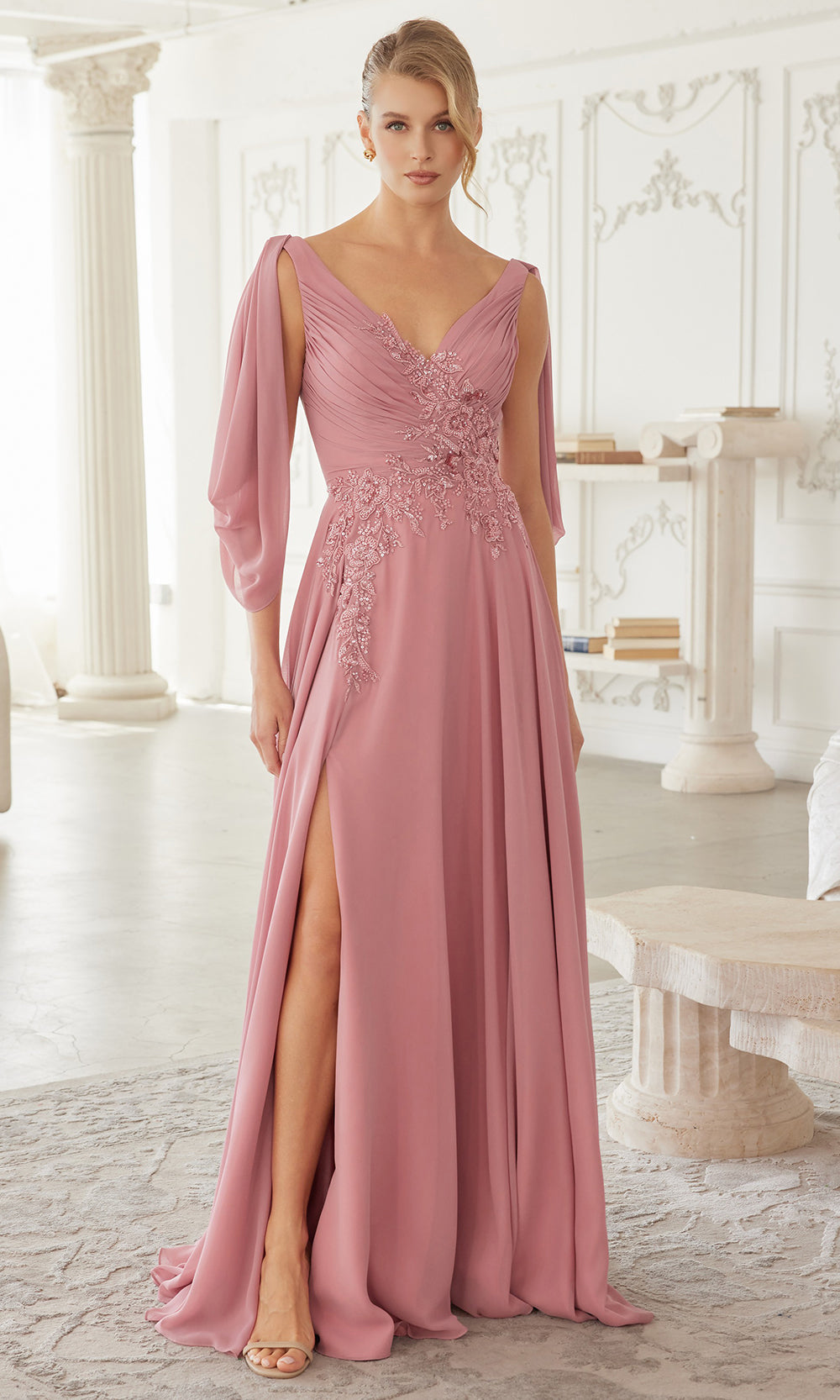 Nox Anabel ME151 - V Neck Chiffon Applique Formal Dress Mother of the Bride Dresses