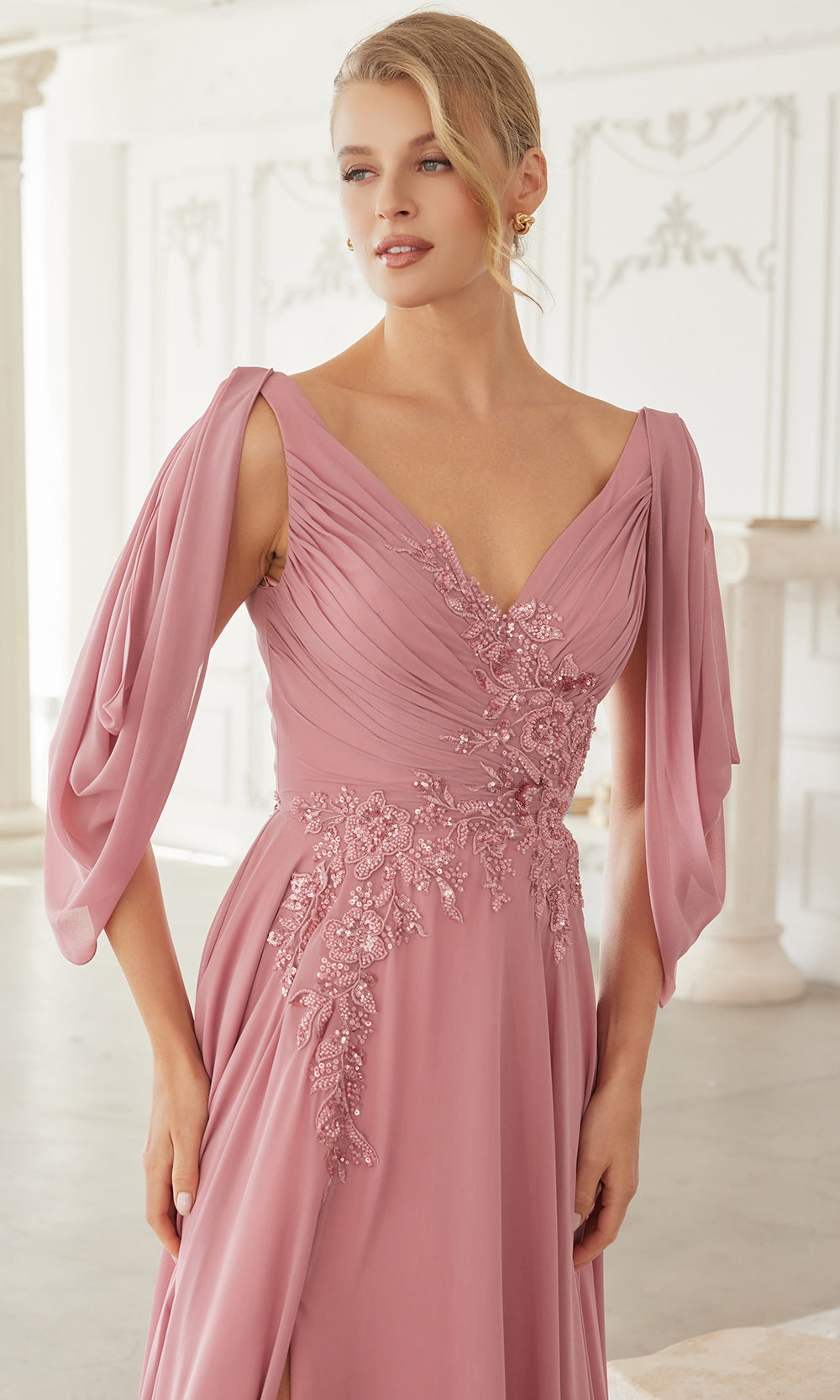 Nox Anabel ME151 - V Neck Chiffon Applique Formal Dress Mother of the Bride Dresses