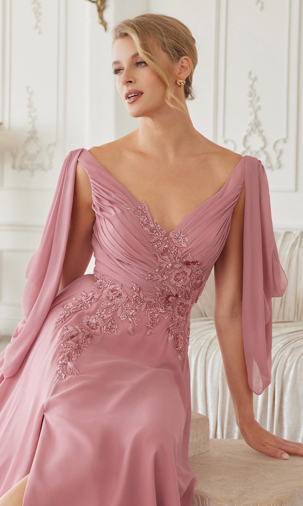 Nox Anabel ME151 - V Neck Chiffon Applique Formal Dress Mother of the Bride Dresses