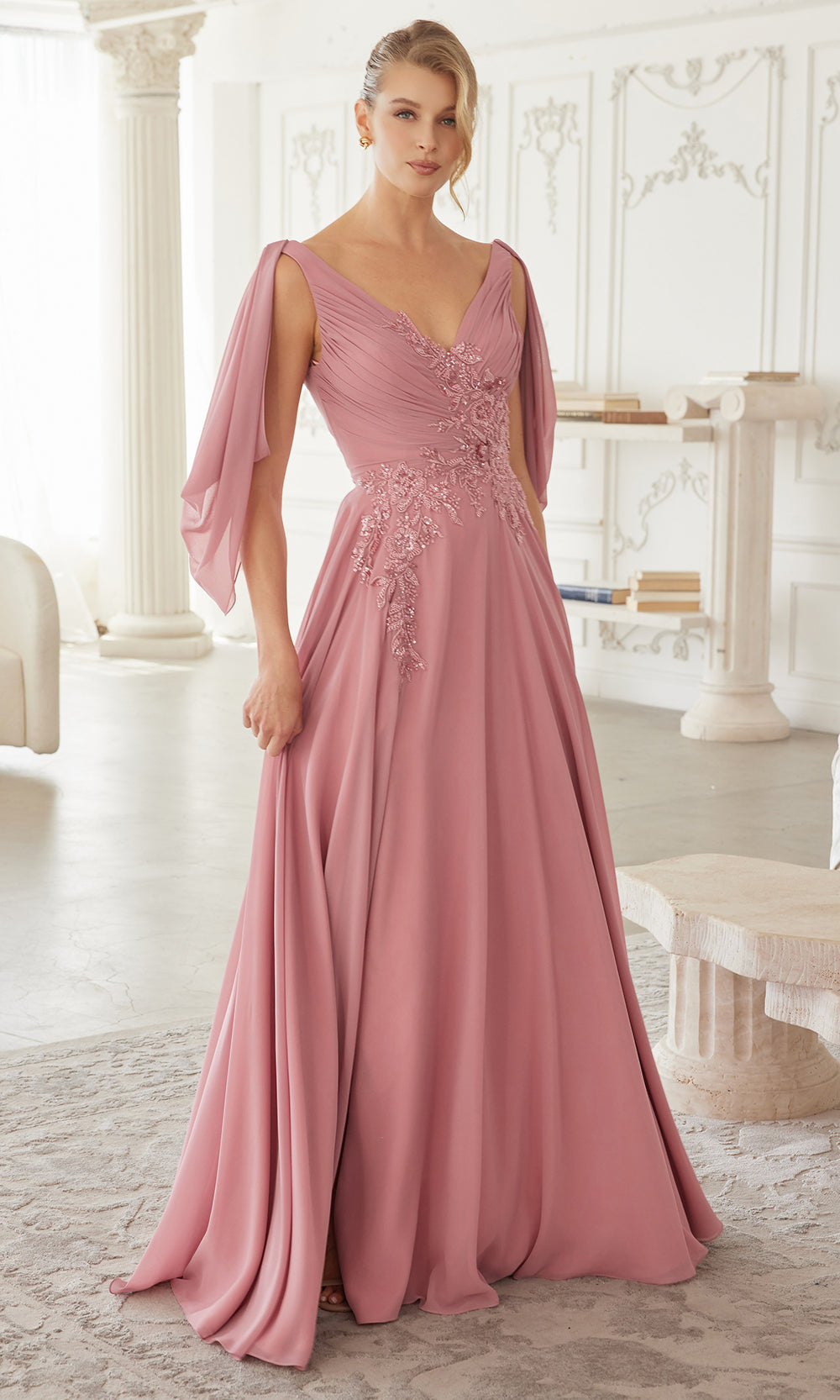 Nox Anabel ME151 - V Neck Chiffon Applique Formal Dress Mother of the Bride Dresses