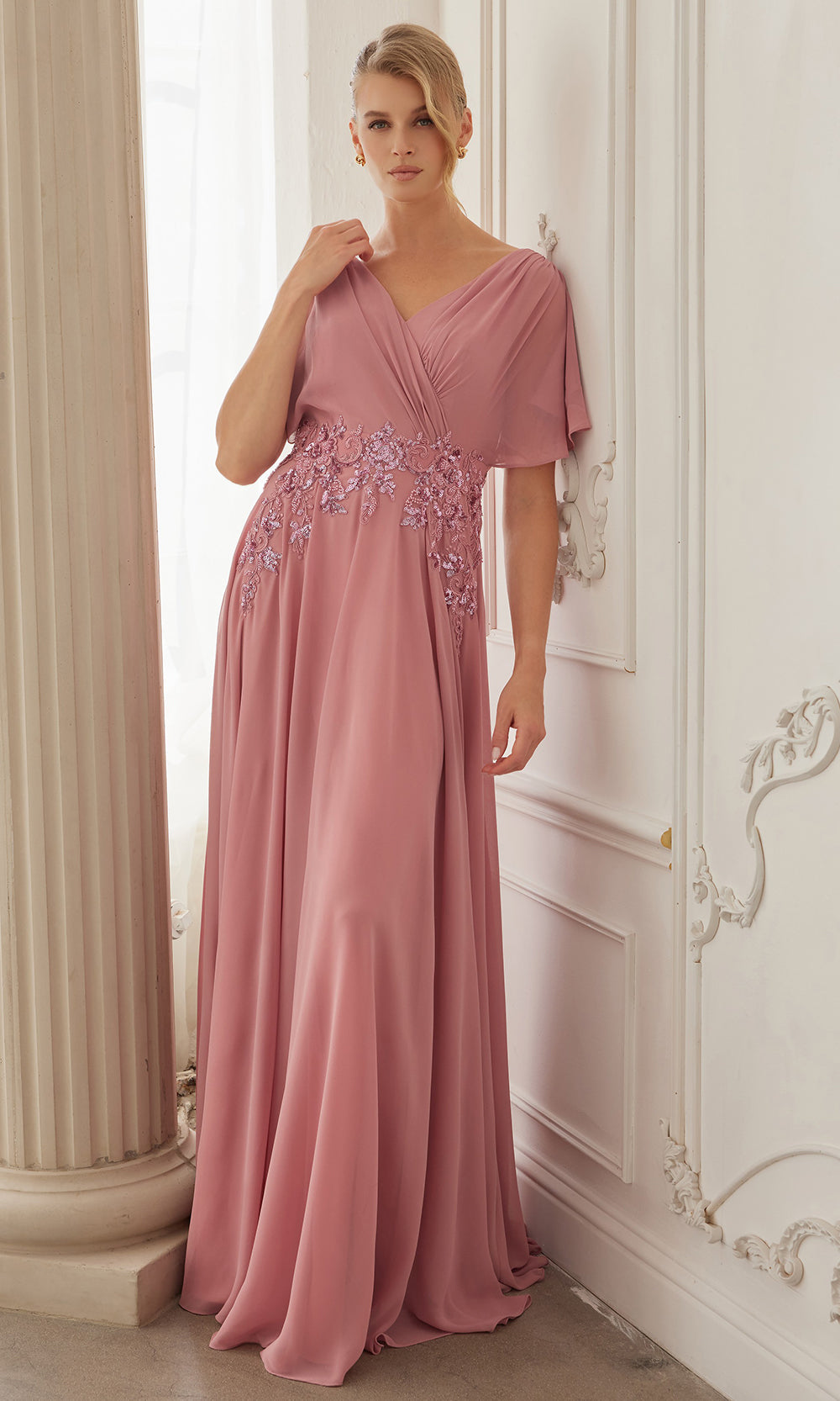 Nox Anabel ME152 - V Neck Applique Waist Formal Dress Mother of the Bride Dresses