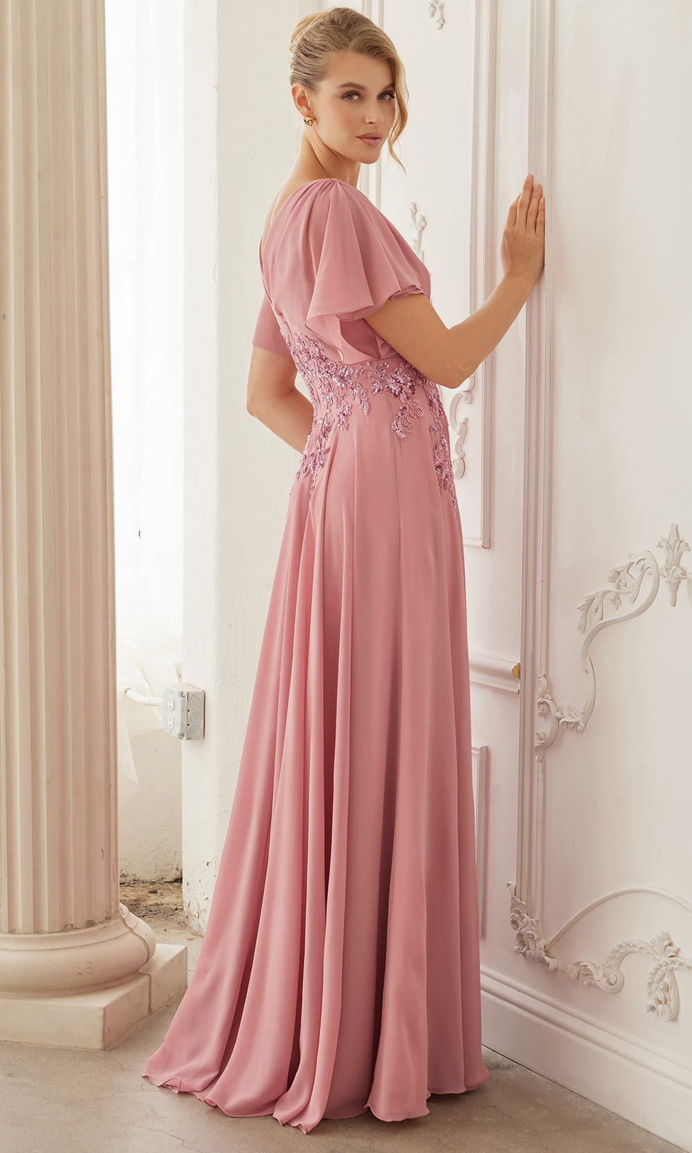 Nox Anabel ME152 - V Neck Applique Waist Formal Dress Mother of the Bride Dresses