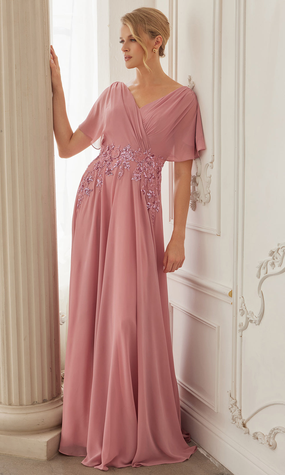 Nox Anabel ME152 - V Neck Applique Waist Formal Dress Mother of the Bride Dresses