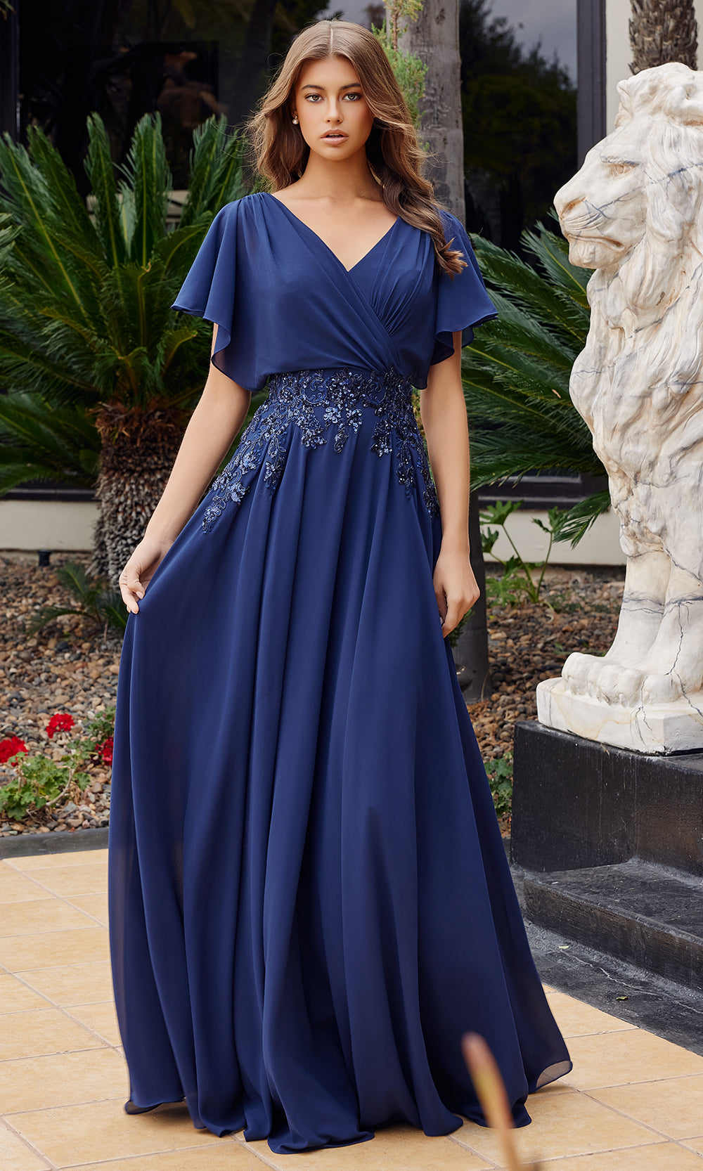 Nox Anabel ME152 - V Neck Applique Waist Formal Dress Mother of the Bride Dresses