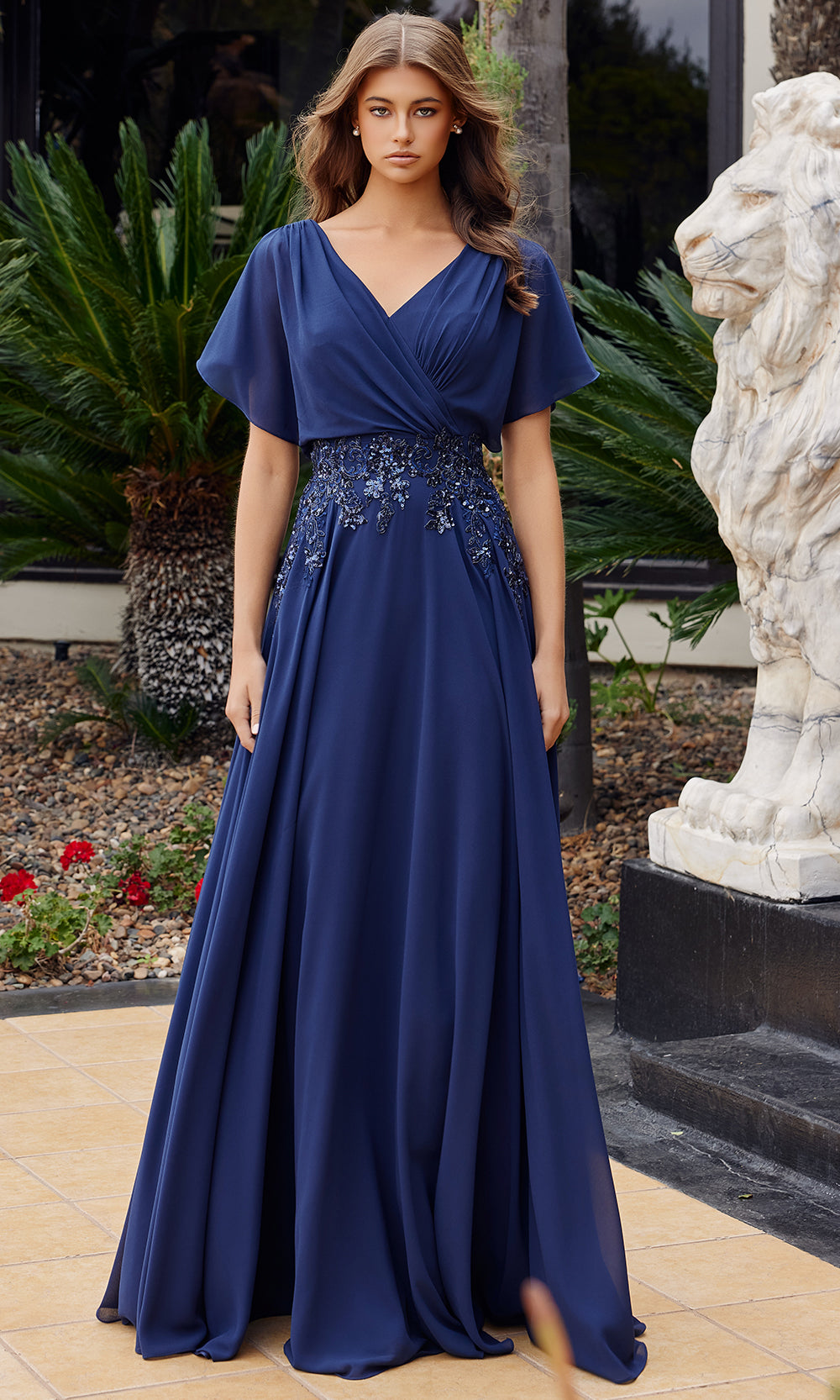 Nox Anabel ME152 - V Neck Applique Waist Formal Dress Mother of the Bride Dresses