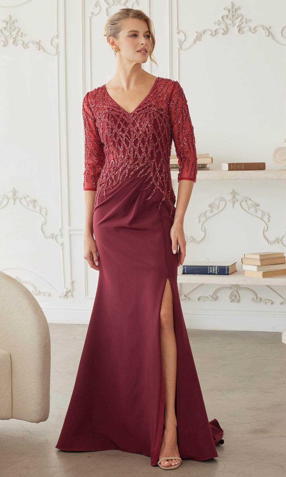 Nox Anabel MH161 - Sheer Sleeve Embroidered Formal Dress Mother of the Bride Dresses