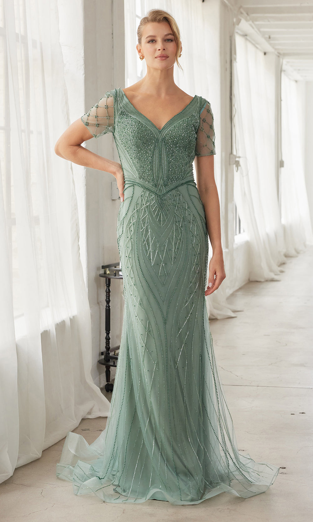 Nox Anabel MH162 - Sheer Sleeve Embroidered Formal Dress Mother of the Bride Dresses