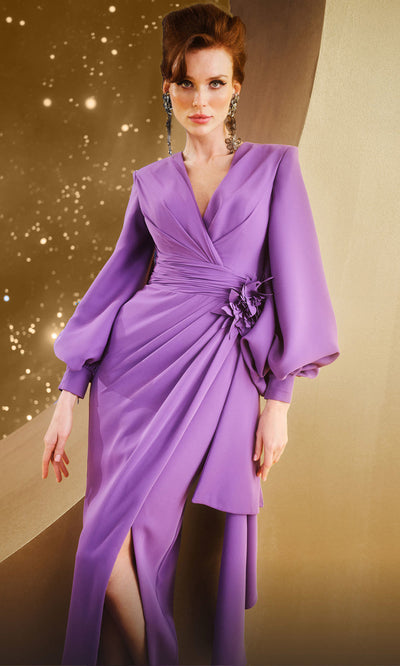 MNM Couture F02866 - Surplice V-Neck Colum Evening Gown Mother of the Bride Dresses