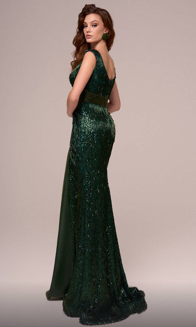 MNM Couture F02889 - V-Neck Evening Gown with Cape Evening Gown