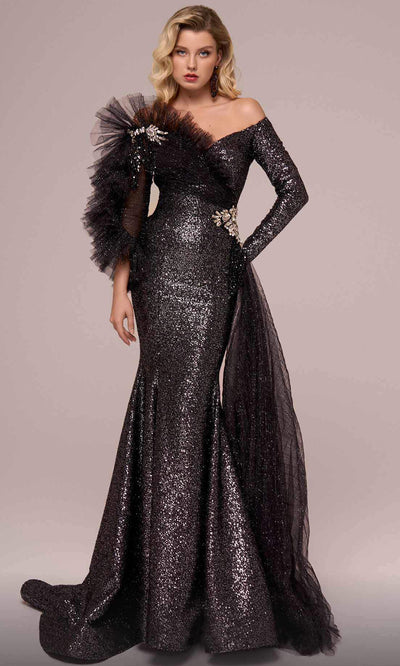 MNM Couture F02892 - Ruffled Accent Trumpet Evening Gown Evening Gown