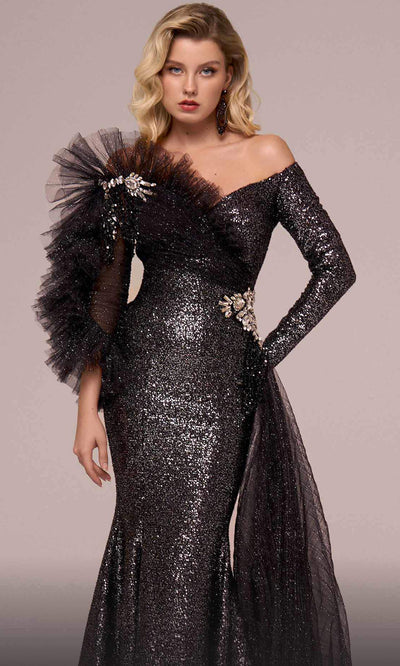 MNM Couture F02892 - Ruffled Accent Trumpet Evening Gown Evening Gown