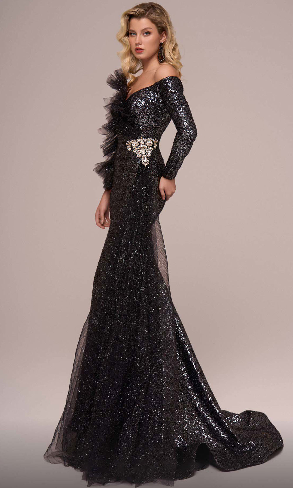 MNM Couture F02892 - Ruffled Accent Trumpet Evening Gown Evening Gown