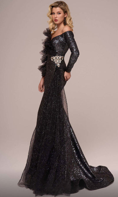 MNM Couture F02892 - Ruffled Accent Trumpet Evening Gown Evening Gown