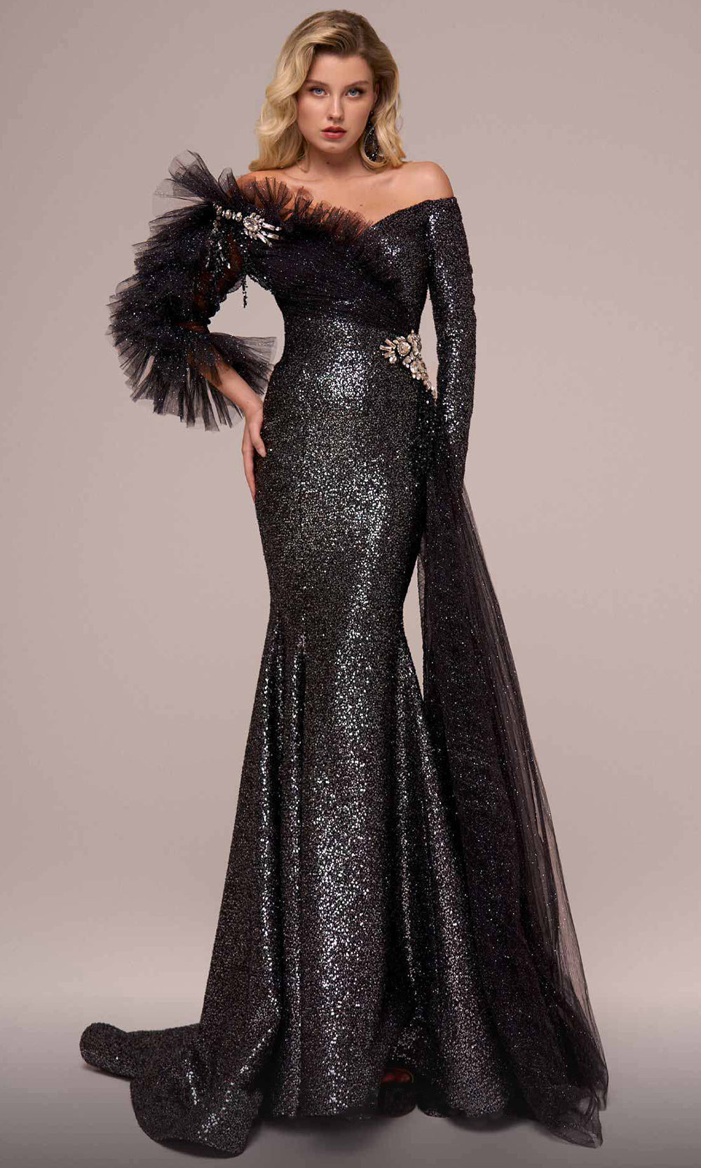 MNM Couture F02892 - Ruffled Accent Trumpet Evening Gown Evening Gown