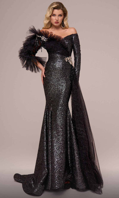MNM Couture F02892 - Ruffled Accent Trumpet Evening Gown Evening Gown