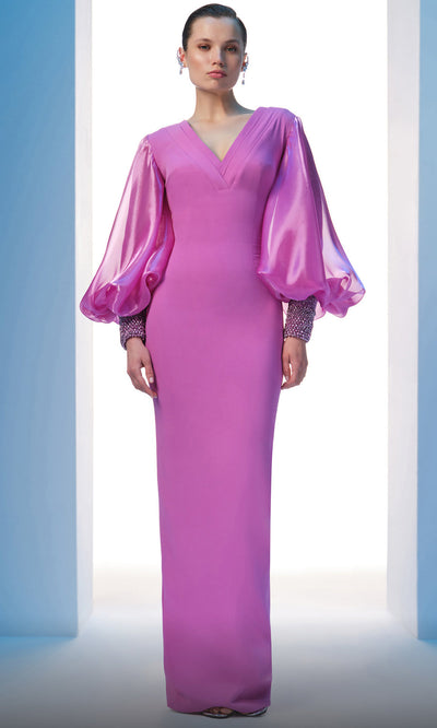 MNM Couture N0606 - Puff Sleeve Column Evening Gown Evening Gown