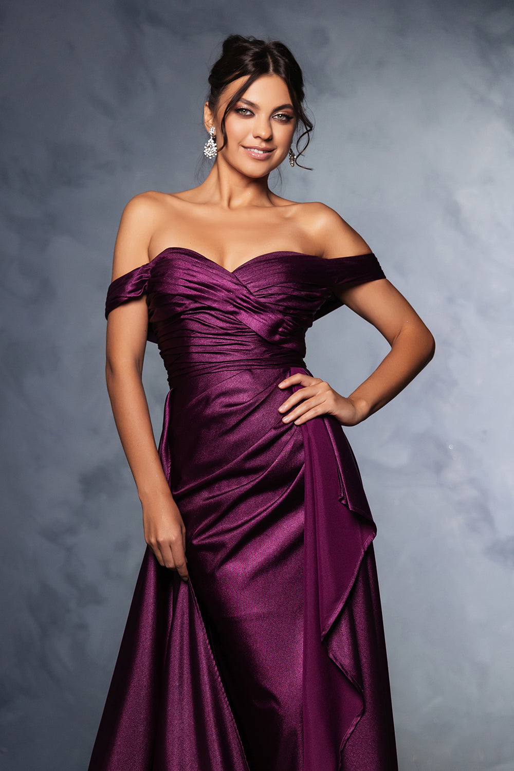 May Queen MQ2056 - Ruched Overskirt Prom Dress