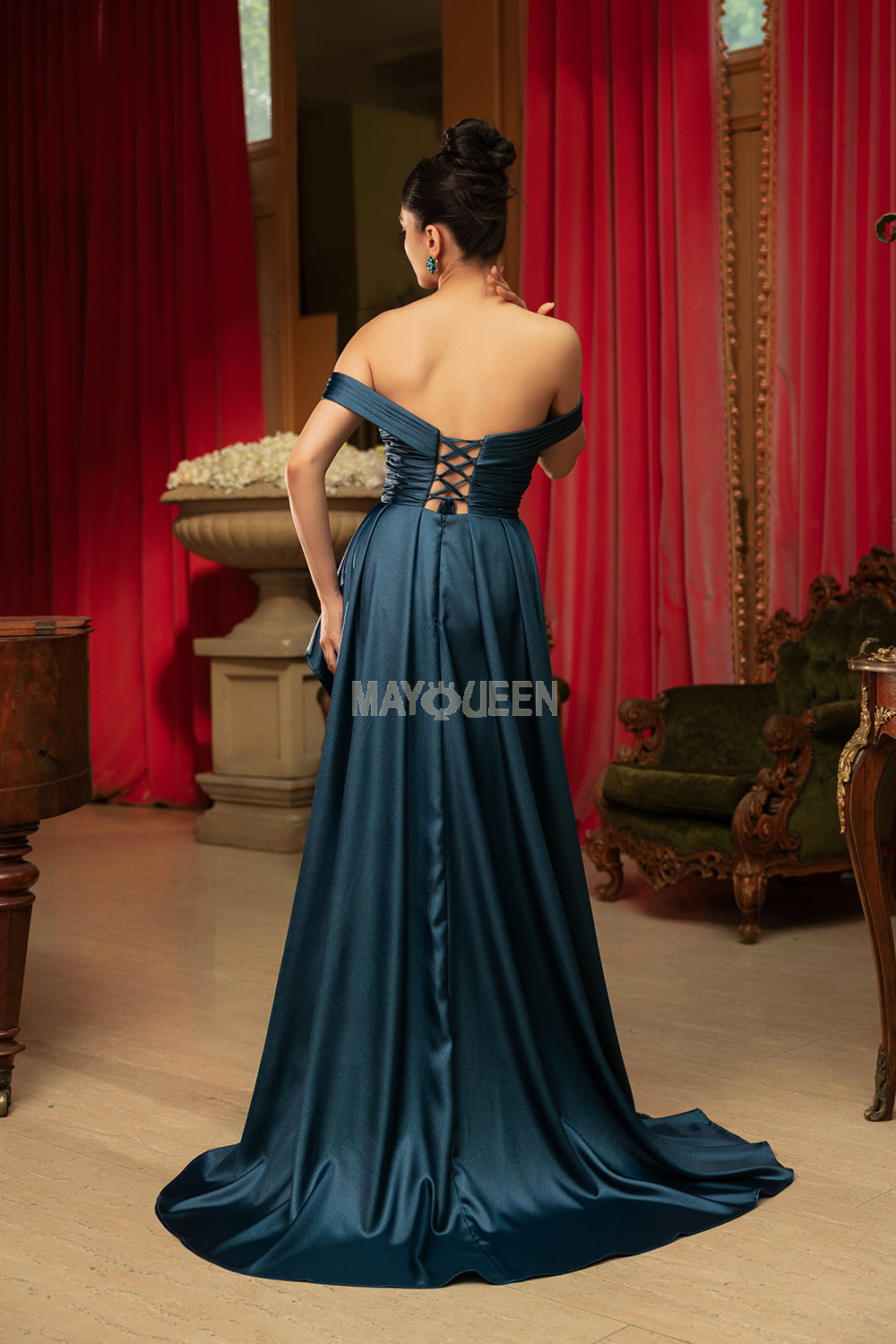 May Queen MQ2056 - Ruched Overskirt Prom Dress