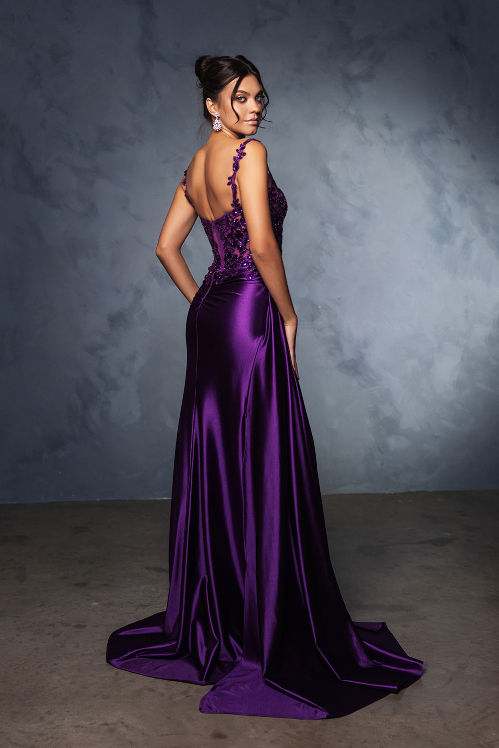 May Queen MQ2145B - Scoop Ruched Gown with Draping