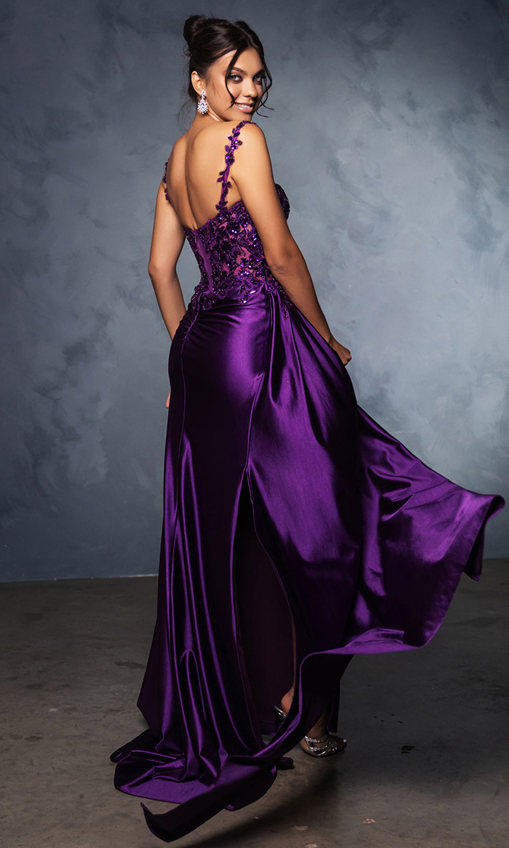 May Queen MQ2145 - Ruched Satin Evening Dress