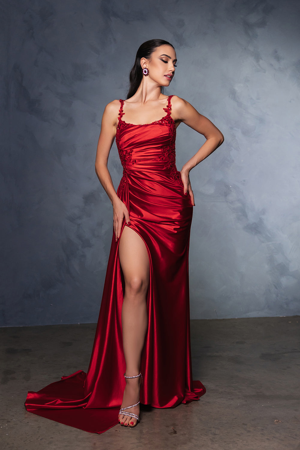May Queen MQ2145B - Scoop Ruched Gown with Draping