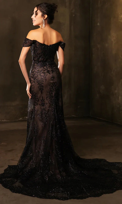 May Queen MQ2158 - Off Shoulder High Slit Evening Gown Prom Dresses