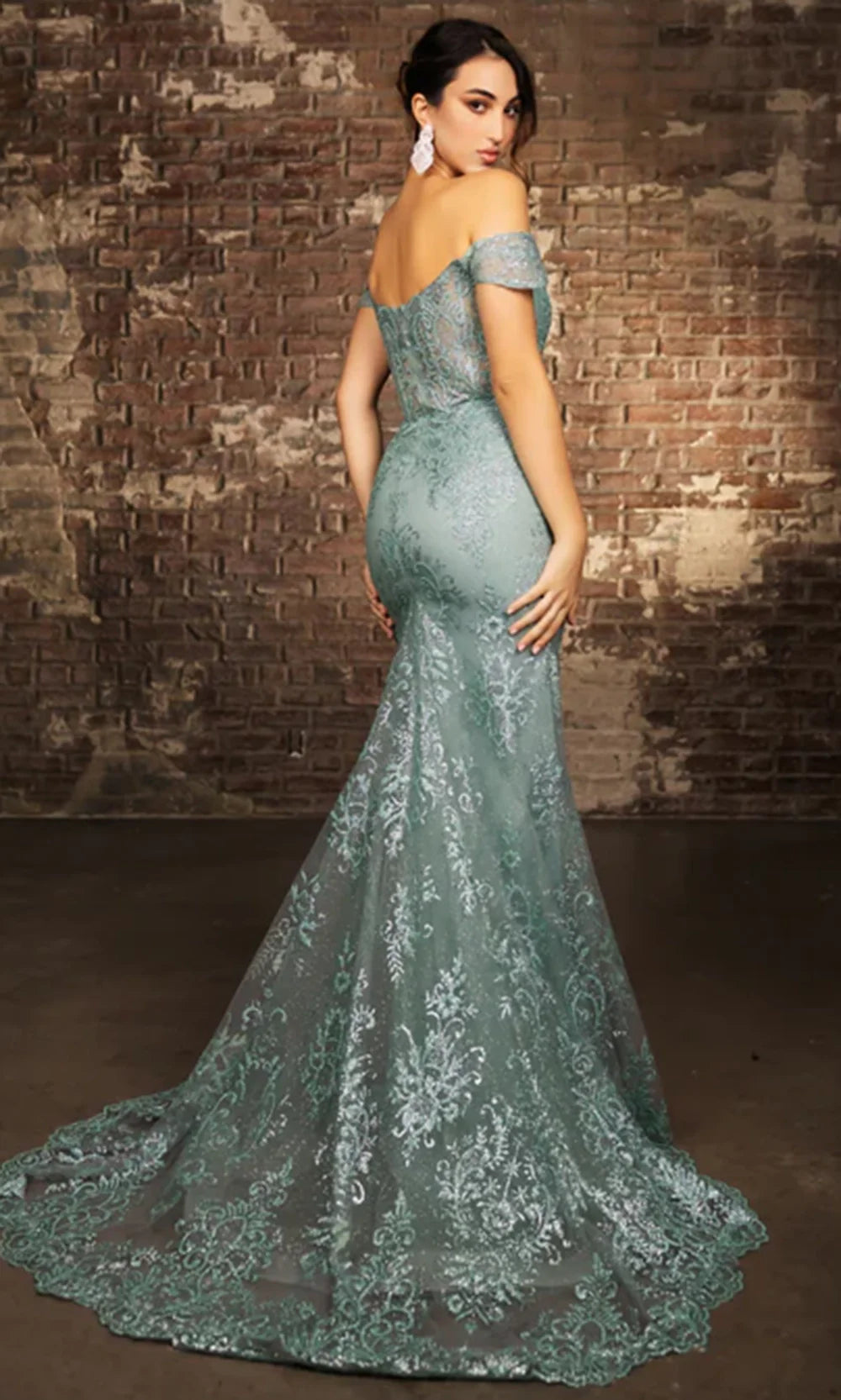 May Queen MQ2158 - Off Shoulder High Slit Evening Gown Prom Dresses