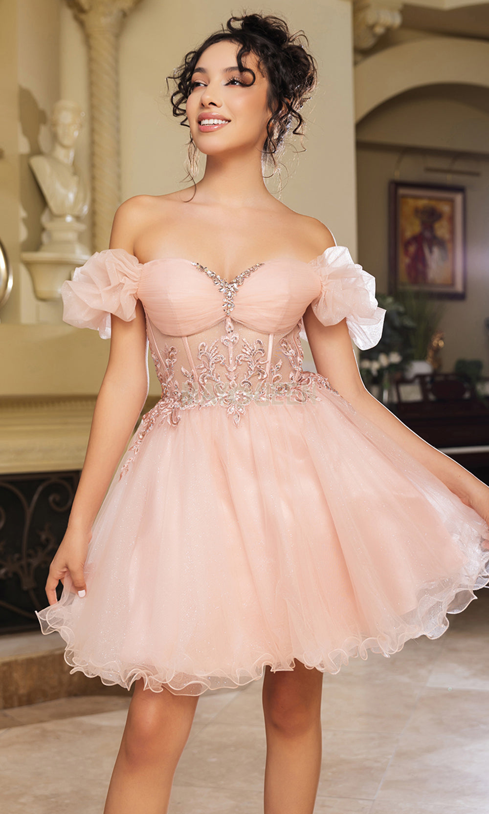 May Queen MQ2164 - Short Beaded Corset Party Dress