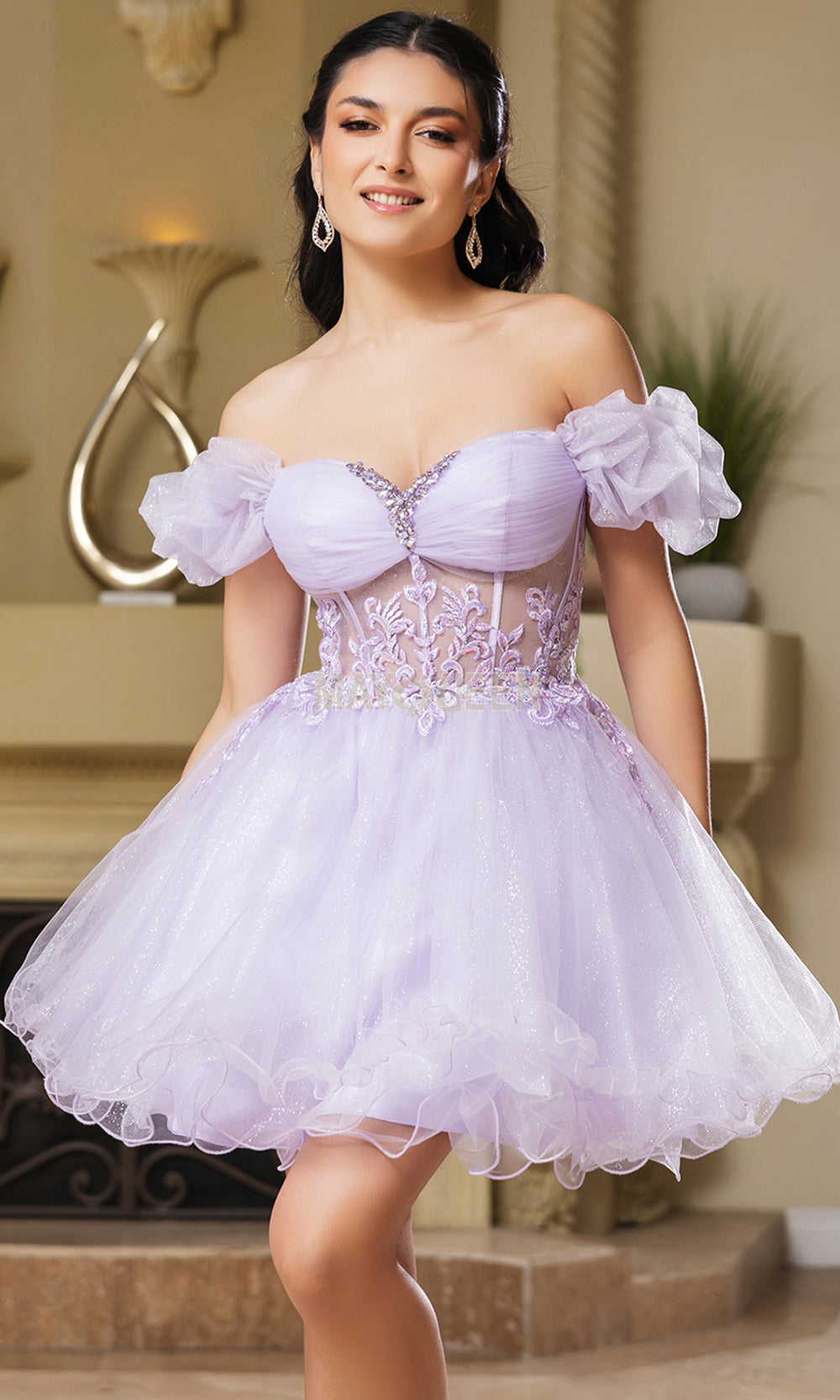 May Queen MQ2164 - Short Beaded Corset Party Dress