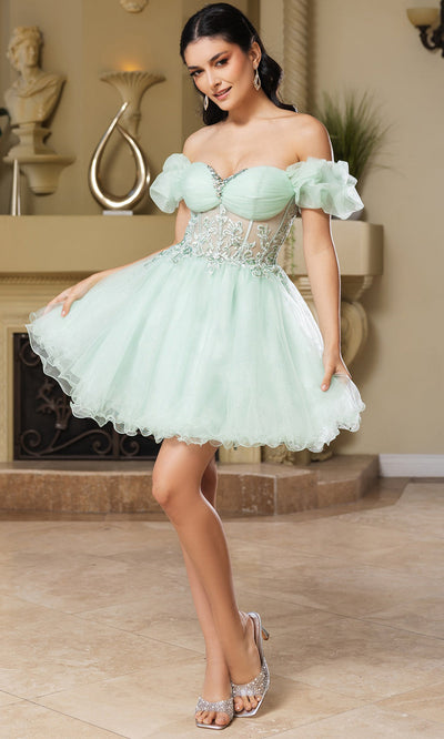 May Queen MQ2164 - Short Beaded Corset Party Dress