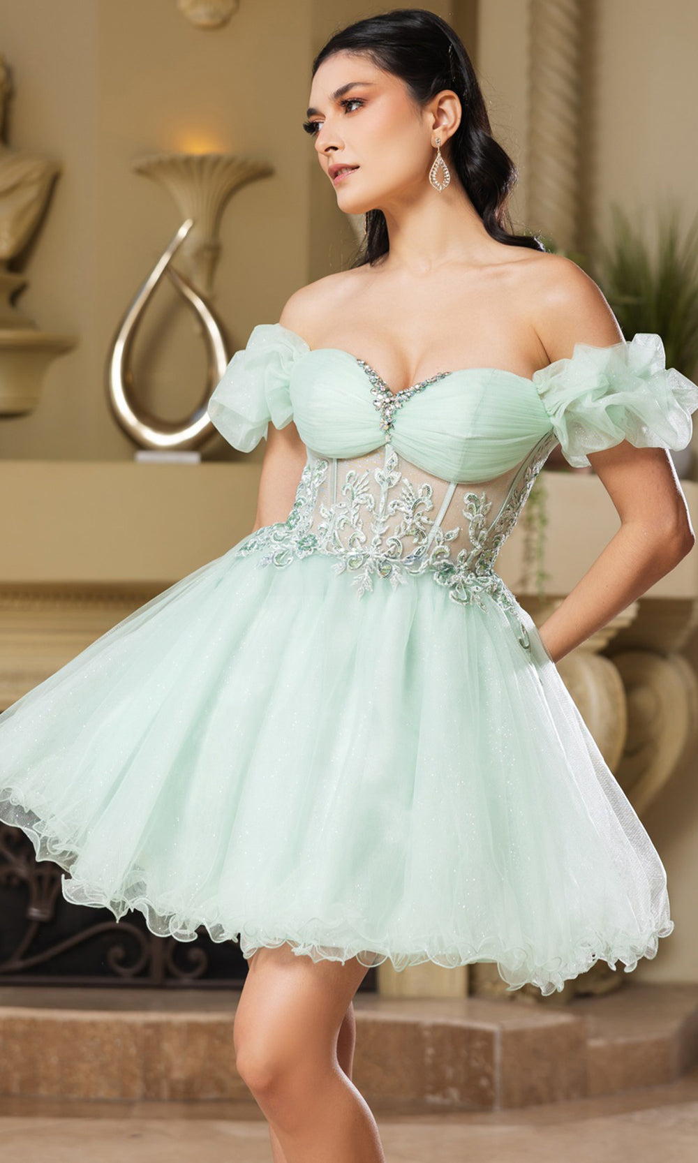 May Queen MQ2164 - Short Beaded Corset Party Dress