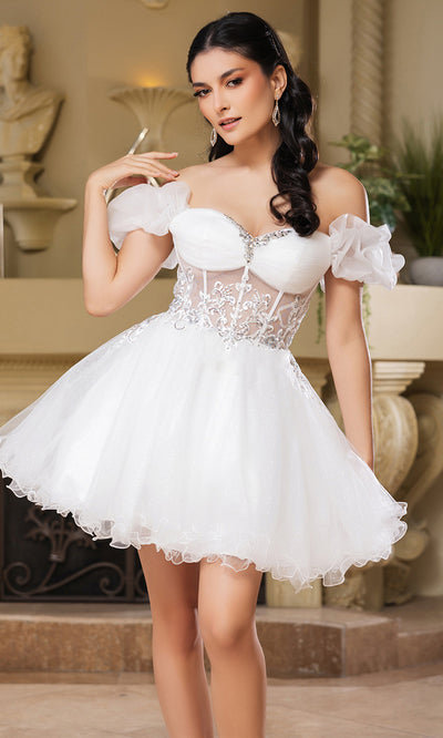 May Queen MQ2164 - Short Beaded Corset Party Dress